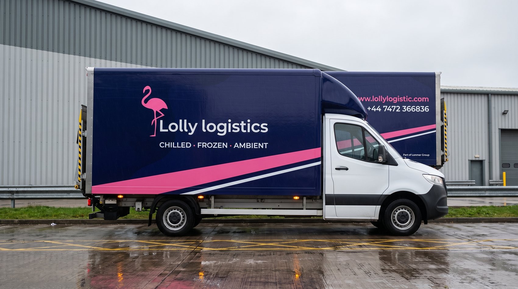 A Lolly Logistics box van at a distribution unit